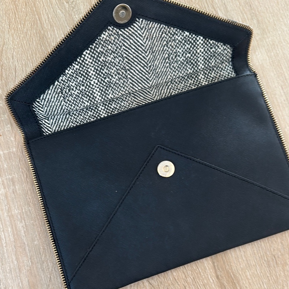 Rebecca Minkoff Black Envelope Clutch with Metallic Trim - Picture 2 of 3
